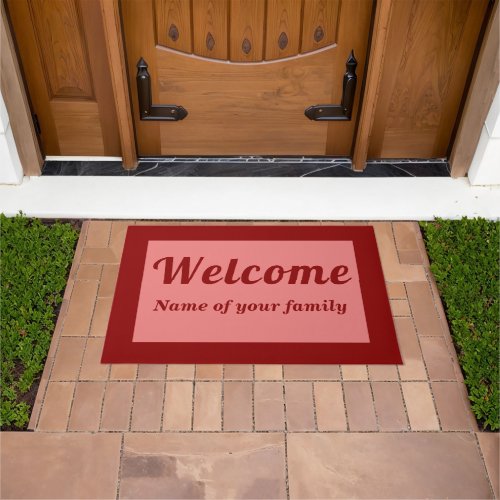 Your Family Name With Welcome on Red Doormat