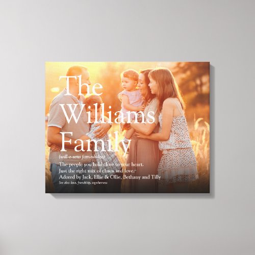 Your Family Photo and Definition Modern Fun Canvas Print