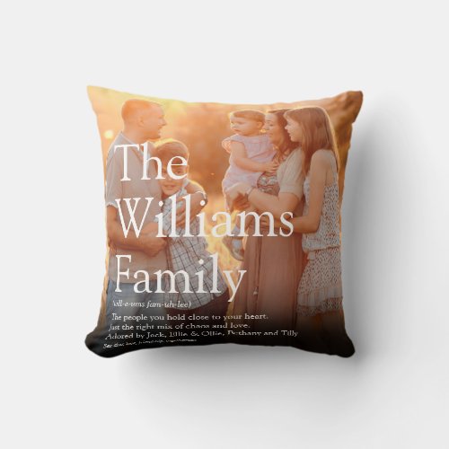 Your Family Photo and Definition Modern Fun Throw Pillow