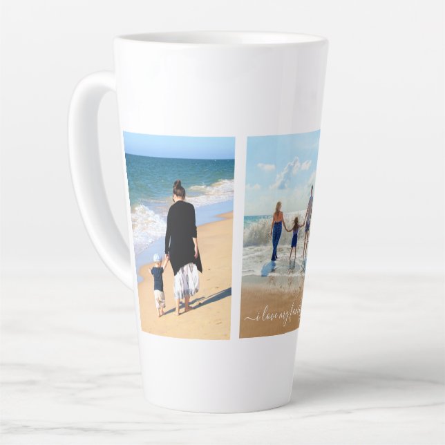 Your Family Photo Collage Latte Mug Gift with Text (Left Angle)