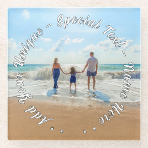 Your Family Photo Glass Coaster with Custom Text