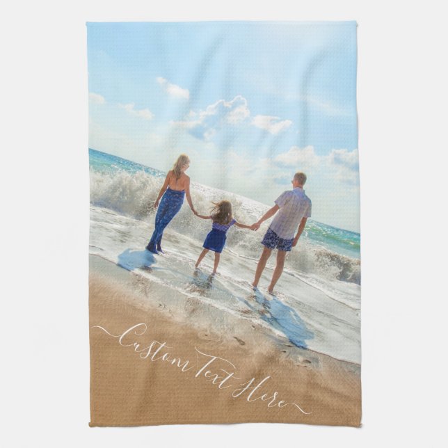 Your Family Photo Kitchen Towel with Custom Text (Vertical)