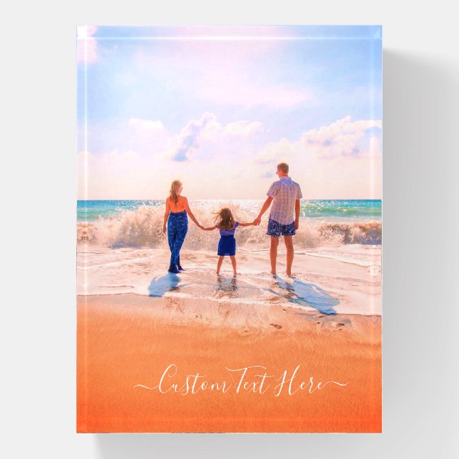 Your Family Photo Paperweight with Custom Text (Vertical)