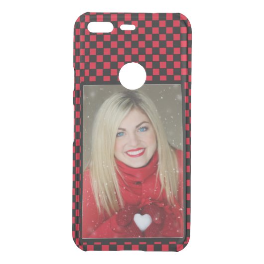 Your Family Photo Red & Black Checkerboard Uncommon Google Pixel Case (Back)