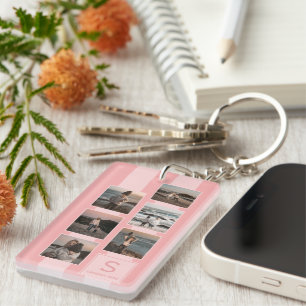 Your Family Photos On Dusty Coral Red Blush Pink Keychain