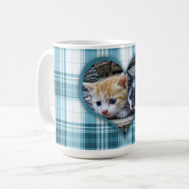 Your Favorite Pet or Person on Turquoise Plaid Coffee Mug (Front Left)