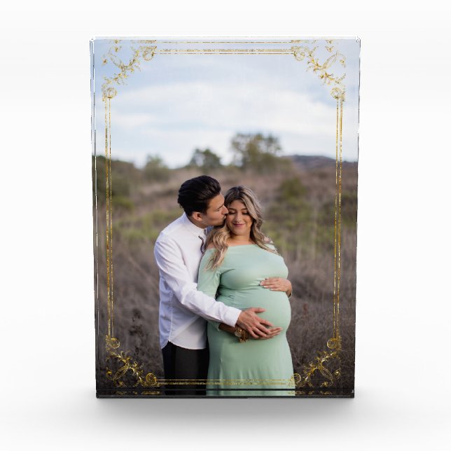 Your Favorite Photo Vertical with Thin Gold Frame Block (Front)