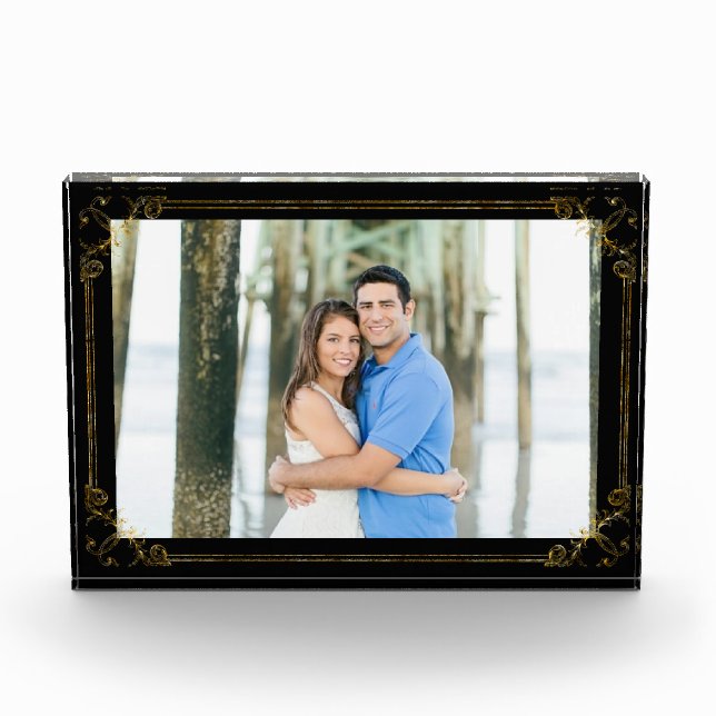 Your Favorite Photo with Thin Gold Frame on Black (Front)