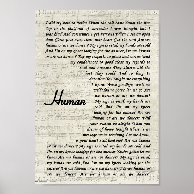 Your favorite song lyrics and music made into wall poster (Front)