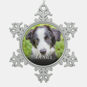 Your favourite Pet Photo Snowflake Pewter Christmas Ornament