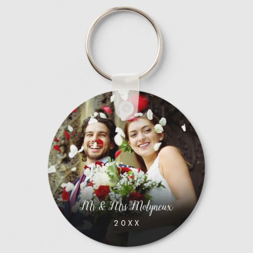 Your Favourite Wedding Photo Date and Script Name Keychain