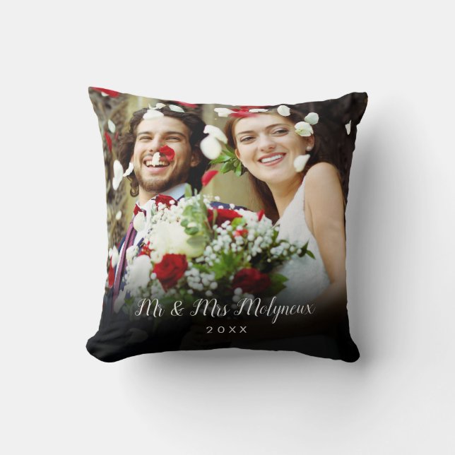 Your Favourite Wedding Photos Script Name Date Throw Pillow (Front)