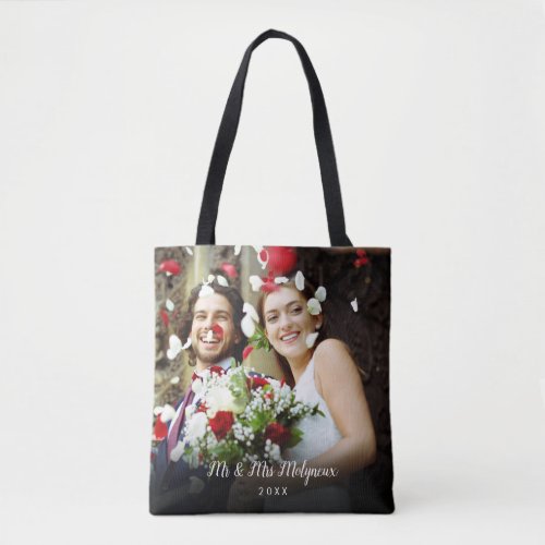Your Favourite Wedding Photos Script Name Date Tote Bag