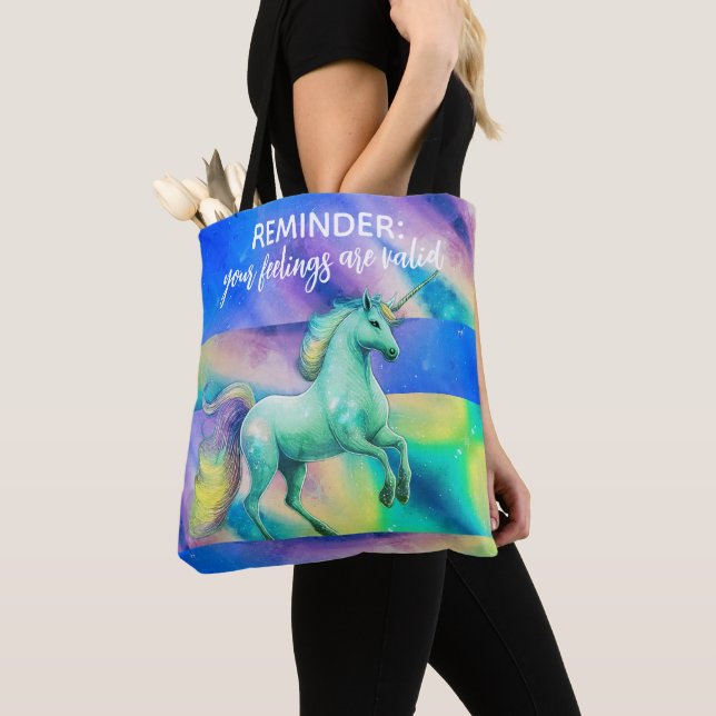 Your Feelings Are Valid Mermaid Tie Dye Unicorn Tote Bag (Close Up)