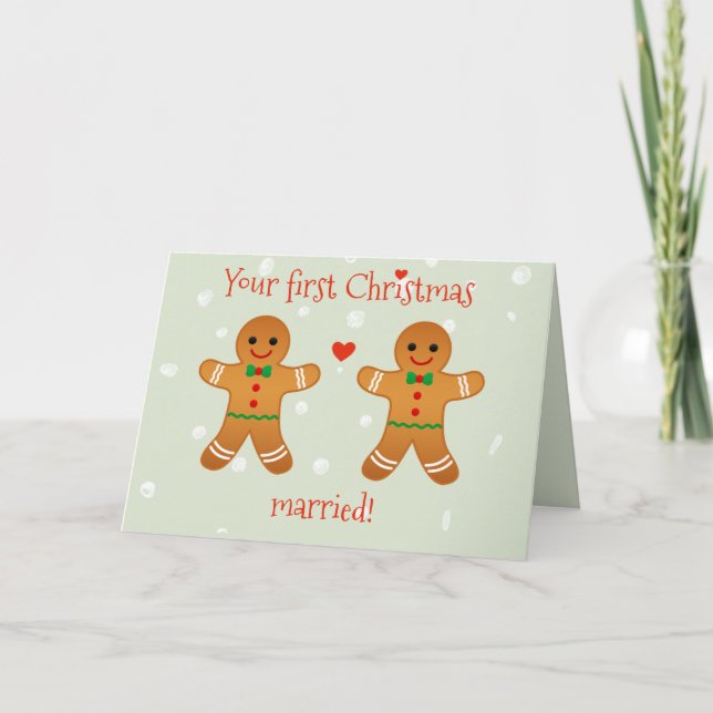 Your First Christmas Married!  Gingerbread Men Holiday Card (Front)