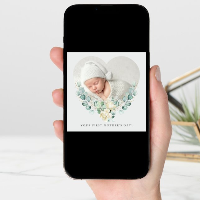 Your First Floral Photo Mother's Day Flat Card (Front Digital)