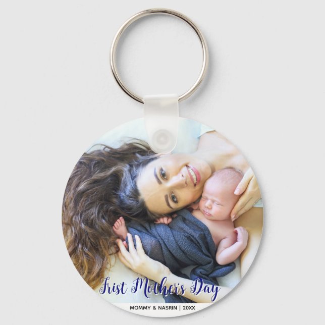 Your First Mother's Day personalised photo  Keychain (Front)