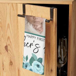 Your First Mother's Day Rose Greenery Photo Kitchen Towel