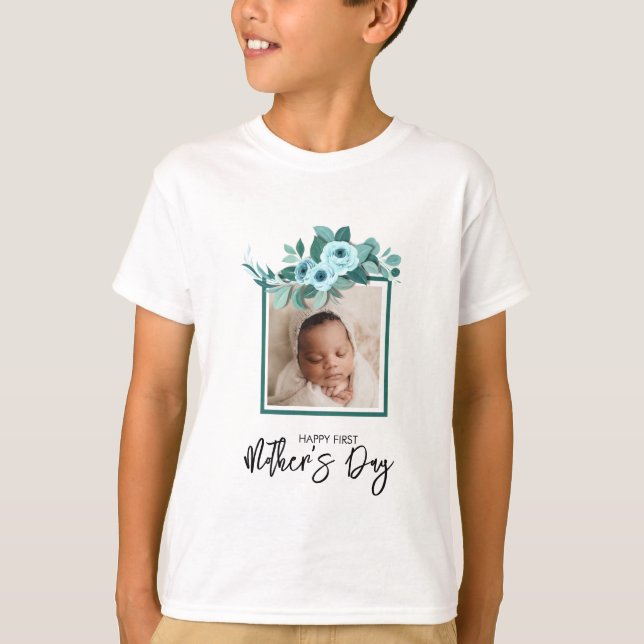 Your First Mother's Day Rose Greenery Photo T-Shirt (Front)