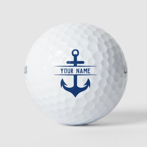 Your First Name Funny Navy Blue Anchor Monogram  Golf Balls