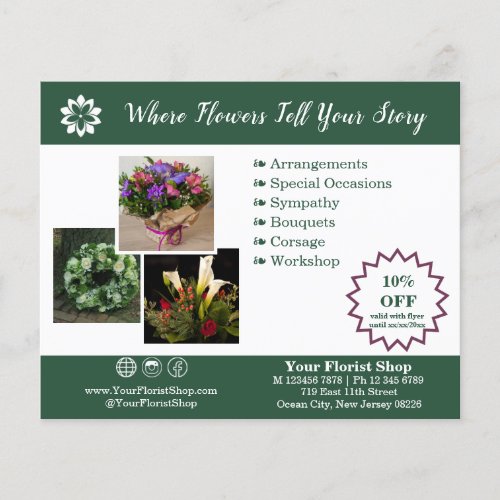 Your Florist Shop Green and White Promotional Flyer