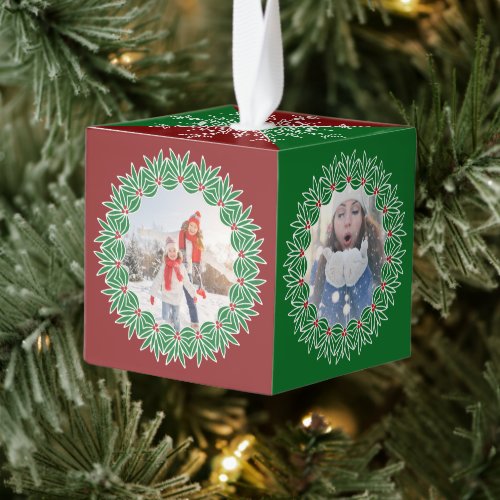 Your Four Images  Custom Christmas Holiday Memory Cube Ornament