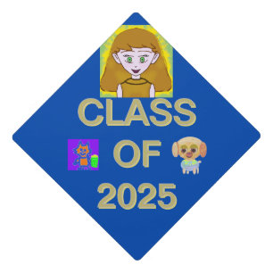 Your Friends Here Three Pics Class of 2025 Blue Graduation Cap Topper