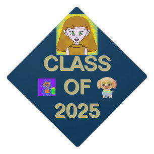 Your Friends Three Pics Class of 2025 Dark Blue Graduation Cap Topper