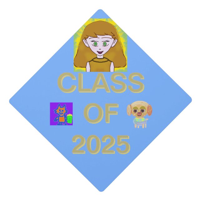 Your Friends Three Pics Class of 2025 Light Blue  Graduation Cap Topper (Front)