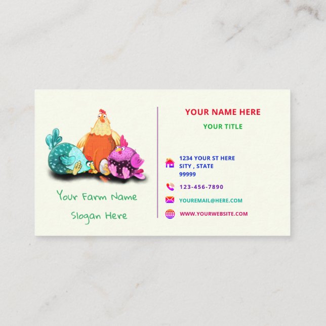 Your Funny Farm Chicken Business Card Example (Back)