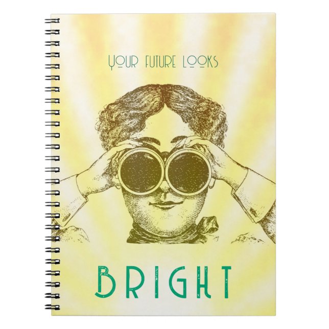 Your Future Looks Bright Vintage Binoculars Woman Notebook (Front)