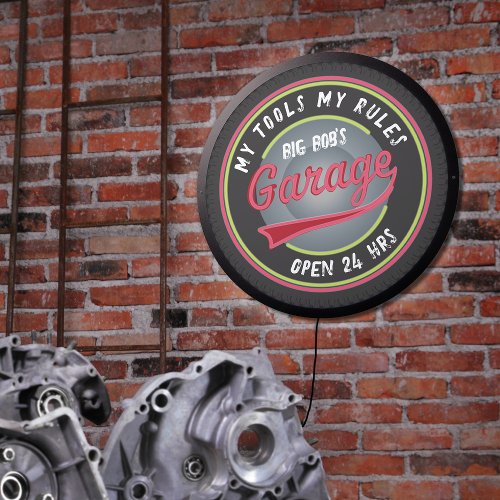 Your Garage Retro Neon Look Personalized Tire LED Sign