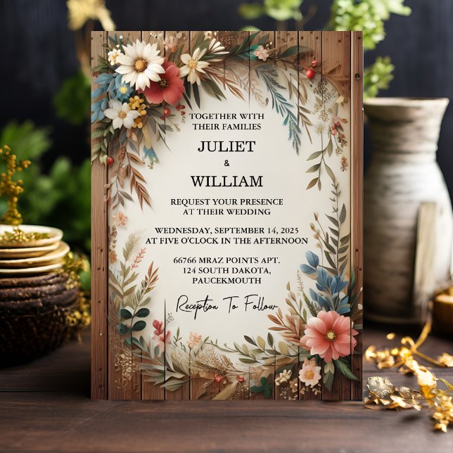 Your Garden Floral Spring Wood Boho Rustic Wedding Invitation (Creator Uploaded)