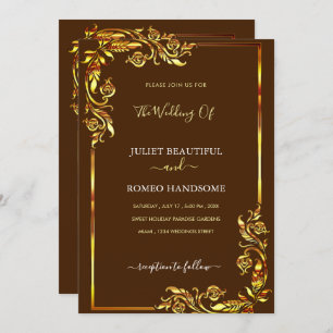 Your Gold Floral Framed Wedding Invitation Example