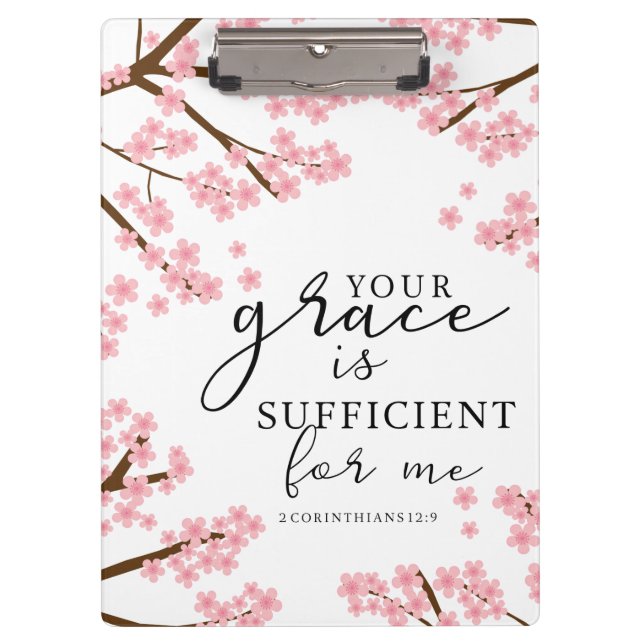 Your Grace is Sufficient Bible Cherry Blossoms  Clipboard (Front)