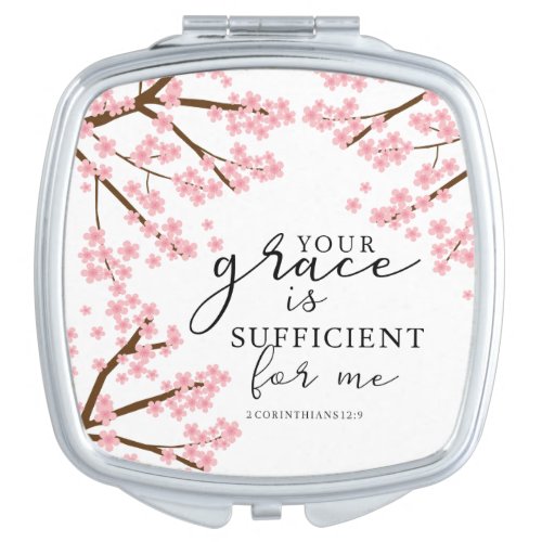 Your Grace is Sufficient Bible Cherry Blossoms Compact Mirror