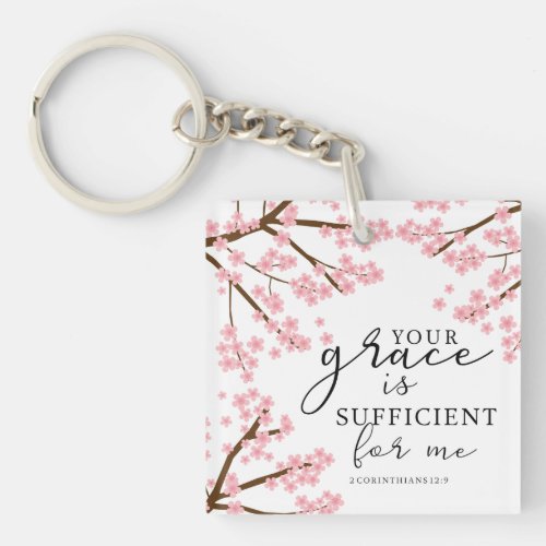 Your Grace is Sufficient Bible Cherry Blossoms Keychain