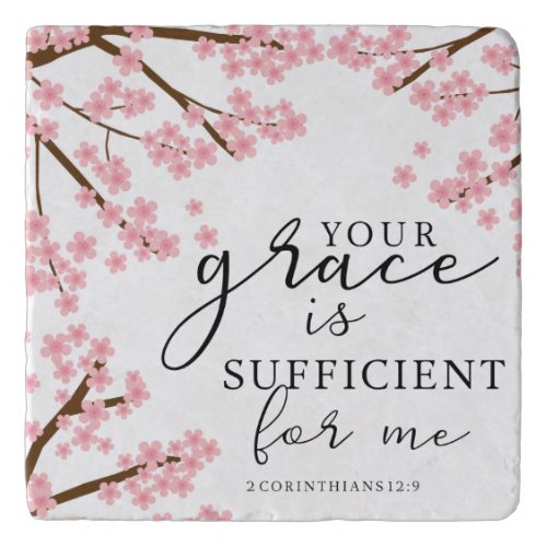 Your Grace is Sufficient Bible Verse Pink Blossoms Trivet
