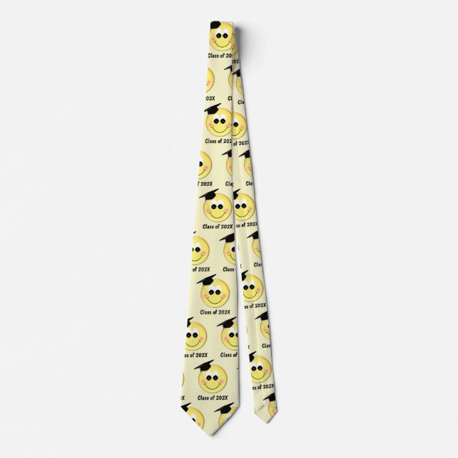 Your Grad Year Happy Face With Graduation Cap  Neck Tie (Front)
