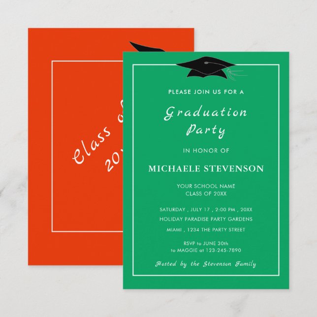 Your Graduation Invitations Example Custom Colors (Front/Back)