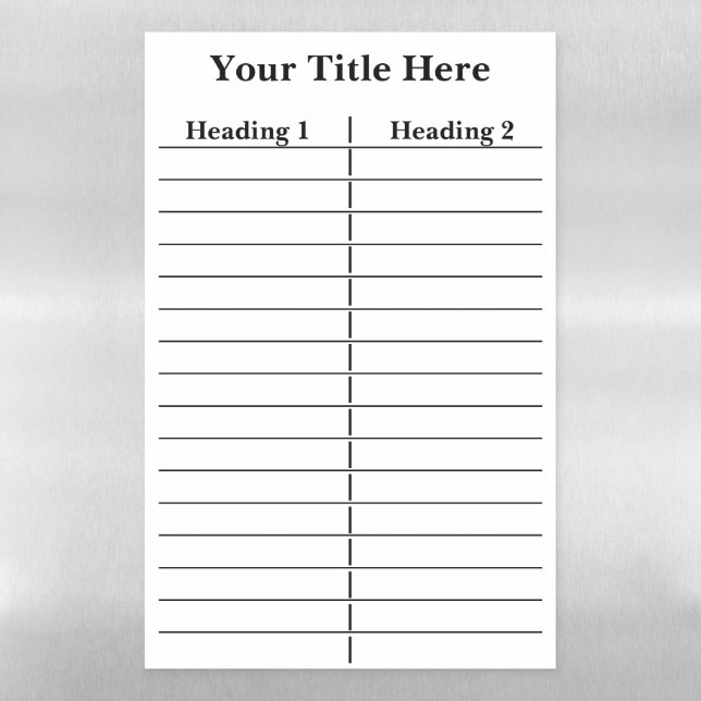 Your Heading Two Column Dry Erase Mag. Sheets (Vertical)