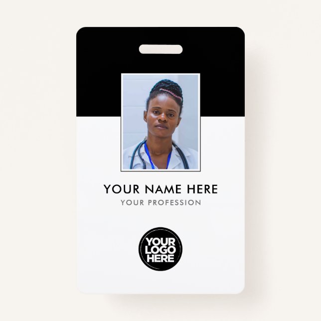Your Health Care Company Logo Black Photo Name Badge (Front)