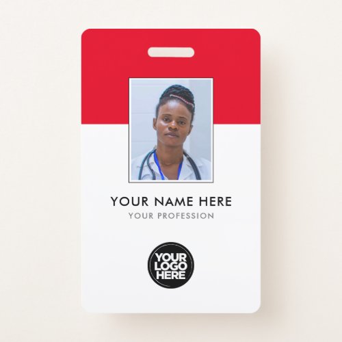 Your Health Care Company Logo Red Photo Clip Name Badge
