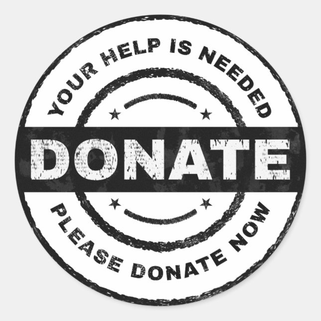 Your Help Is Needed Donation Stickers for Charity (Front)