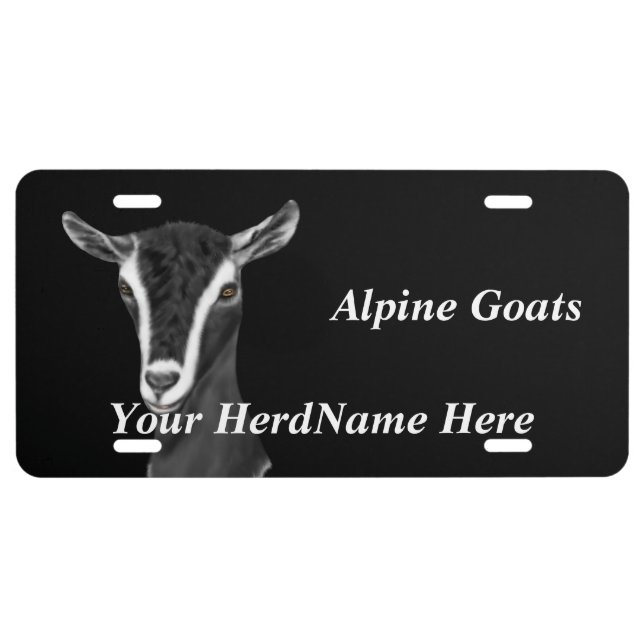 YOUR HERD NAME Alpine Goats Drawing License Plate (Front)