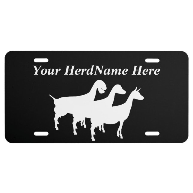 YOUR HERDNAME Dairy Goats WHITE Silhouette License Plate (Front)