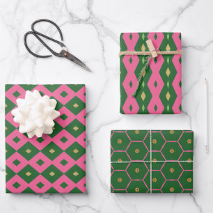 Your Highness Elegant Motif Pink & Green Wrapping Paper Sheets