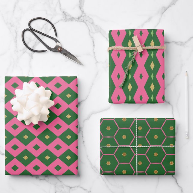Your Highness Elegant Motif Pink & Green  Wrapping Paper Sheets (Front)
