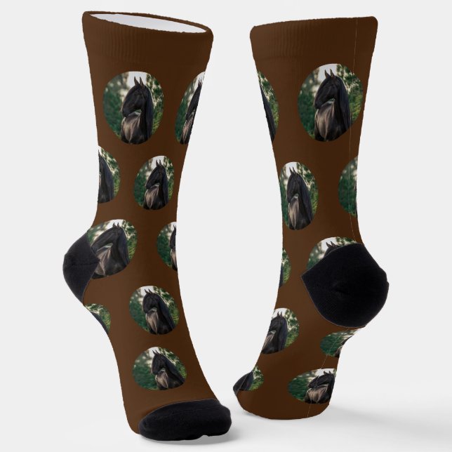 Your Horse Photo Brown Round Pet Image Custom Socks (Angled)