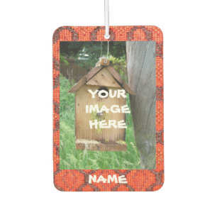 Your Image and Text on Red textured background Air Freshener